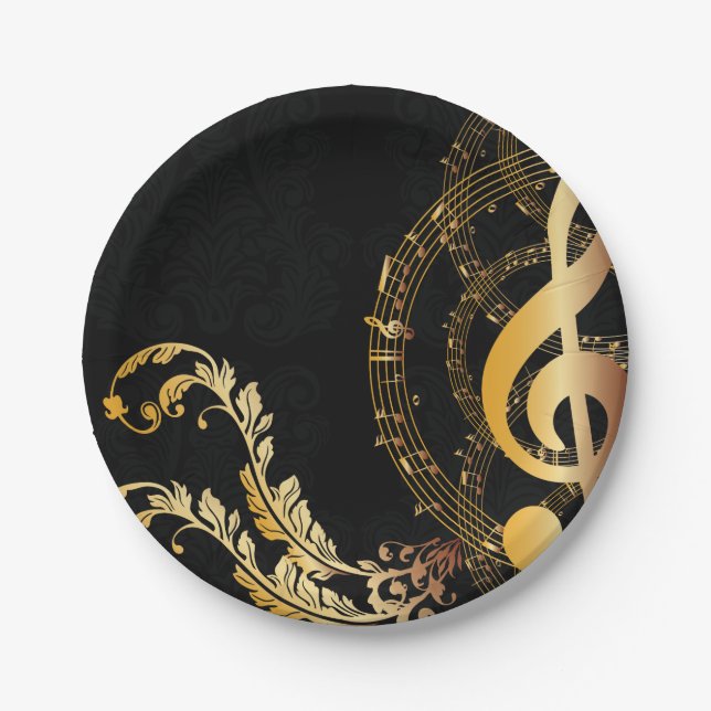 Music Note Luxury gold grey Paper Plate (Front)