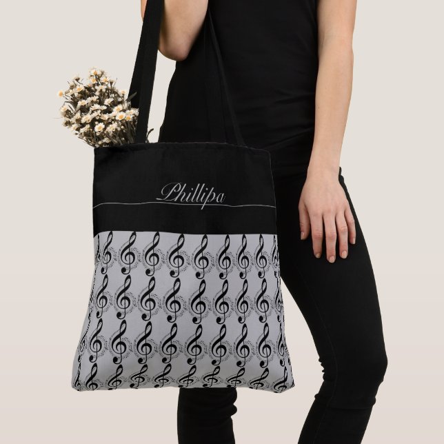 Music Note Monogrammed Tote (Close Up)