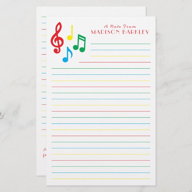 Music Note Musician Teacher Stationery (Front/Back)