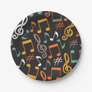 Music note pattern paper plate
