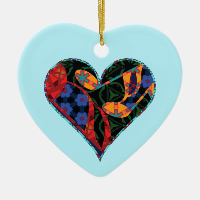 Music Note Patterned Heart Ceramic Ornament (Front)