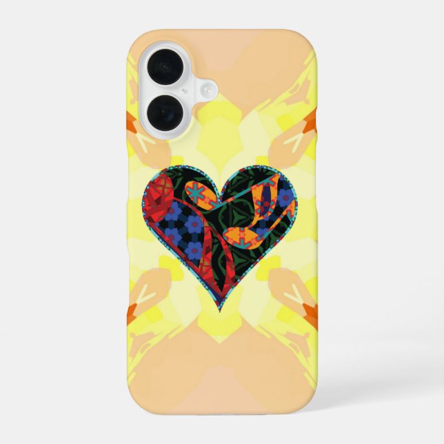 Music Note Patterned Heart iPhone 16 Case (Back)