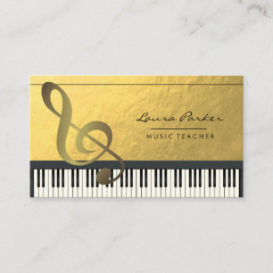 Music Note Piano Keyboard Musician Gold Foil Business Card