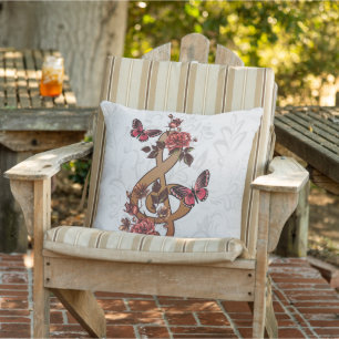 Music Note Roses and Butterflies Outdoor Pillow