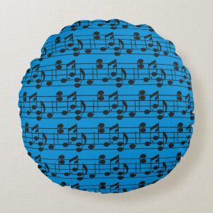 Music Note Sheet Pattern blue Round Pillow