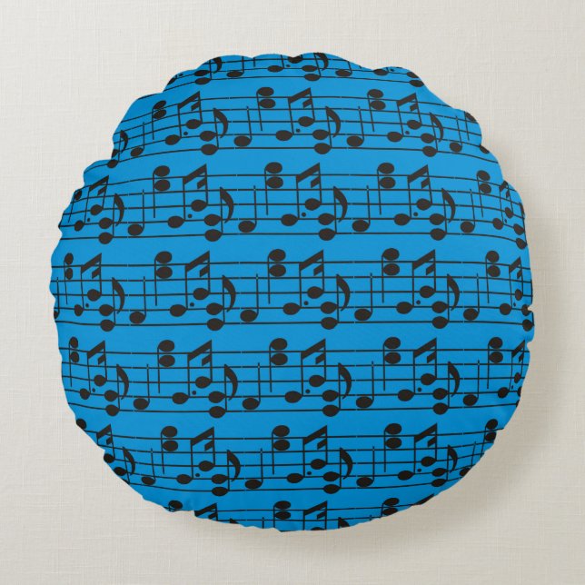 Music Note Sheet Pattern blue Round Pillow (Front)