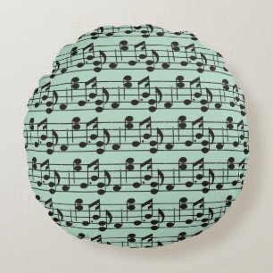 Music Note Sheet Pattern green Round Pillow