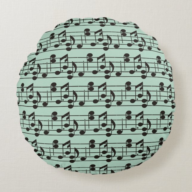 Music Note Sheet Pattern green Round Pillow (Front)