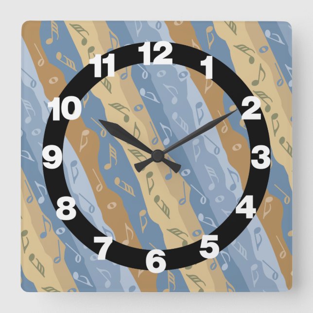 Music Note Stripes Brown And Blue  Square Wall Clock (Front)