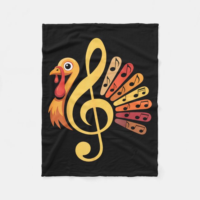 Music Note Symbol Turkey Teacher Fall Thanksgiving Fleece Blanket (Front)