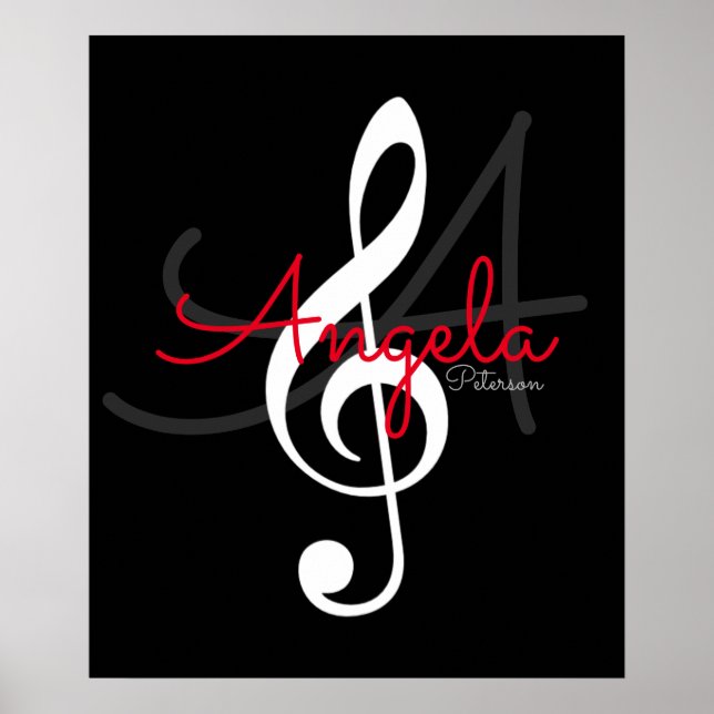 music note (treble clef) with name and initial poster (Front)