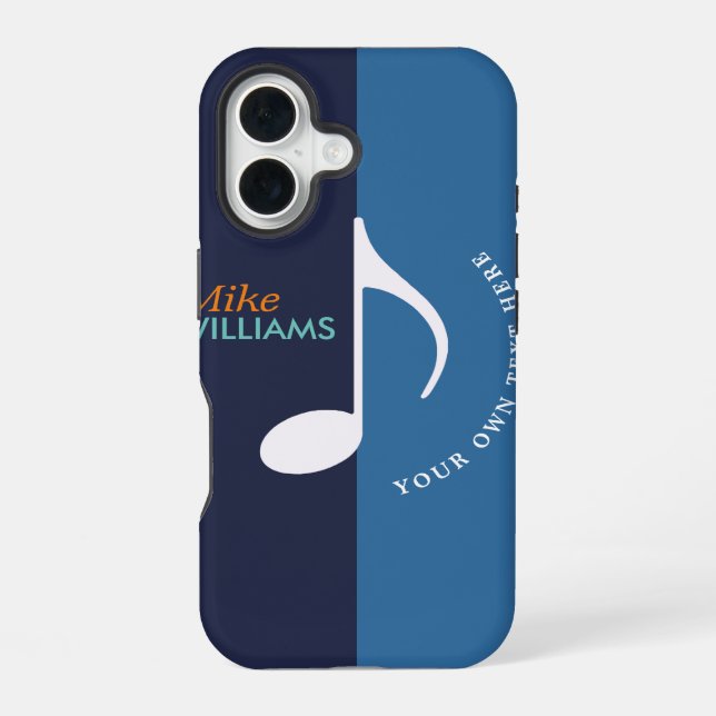 Music Note two tones of blue cool iPhone 16 Case (Back)