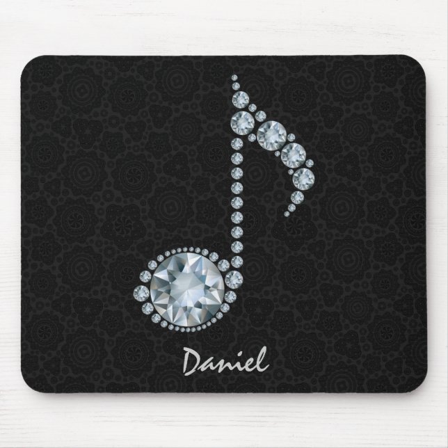 Music Note White Diamonds Over Black Mouse Pad (Front)