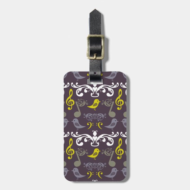Music Notes and Birds Luggage Tag (Front Vertical)