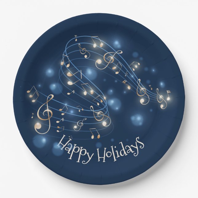 Music Notes and Christmas Lights   Paper Plate (Front)