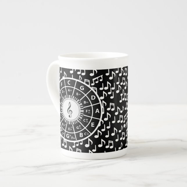 Music notes and circle of fifths bone china mug (Front Left)