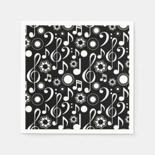 Music Notes and Clefs - White on Black Napkin