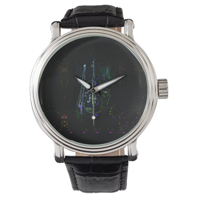 Music Notes And Double Bass Watch (Front)