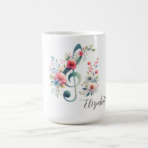 Music Notes and Flowers Personalized Coffee Mug