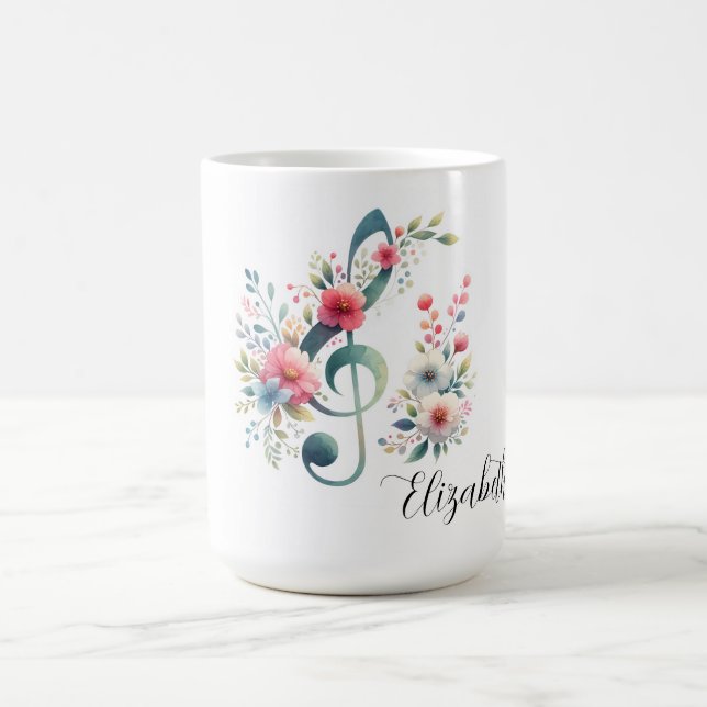 Music Notes and Flowers Personalized Coffee Mug (Center)