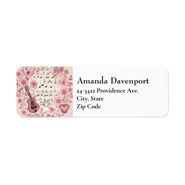 Music Notes and Flowers Retro Style Address (Front)