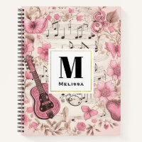 Music Notes and Flowers Retro Style Monogram