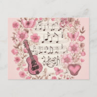 Music Notes and Flowers Retro Style