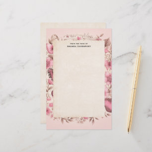 Music Notes and Flowers Retro Style Stationery