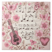 Music Notes and Flowers Retro Style