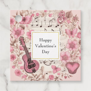 Music Notes and Flowers Retro Style Valentine's Favour Tags