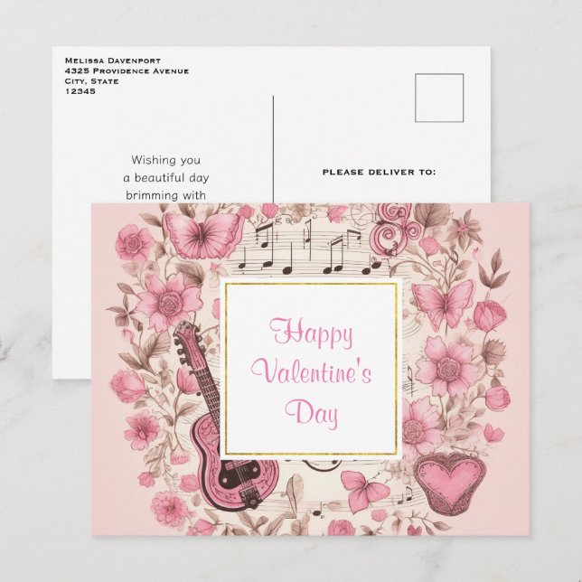 Music Notes and Flowers Retro Valentine's Day (Front/Back)