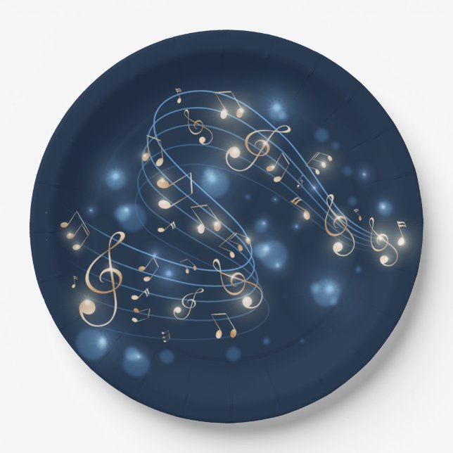 Music Notes and Holiday Lights Paper Plate (Front)