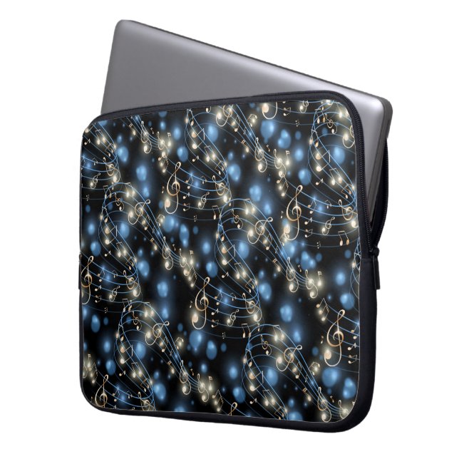 Music Notes and Holiday Party Lights Laptop Sleeve (Front Left)