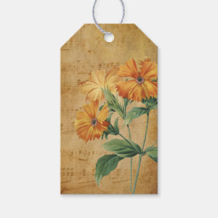 Music Notes and Orange Flowers Vintage Gift Tag