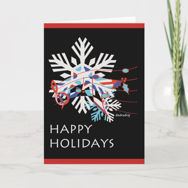 Music Notes and Snow Holiday Greeting Card (Front)
