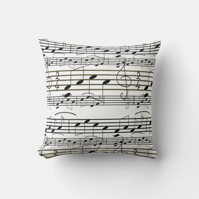Music Notes Black and White Clef Note Sheet Music Throw Pillow (Front)