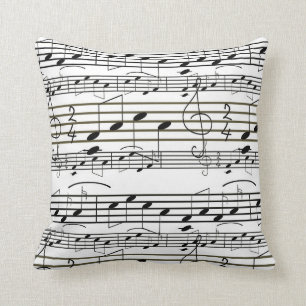 Music Notes Black and White Clef Note Sheet Music Throw Pillow