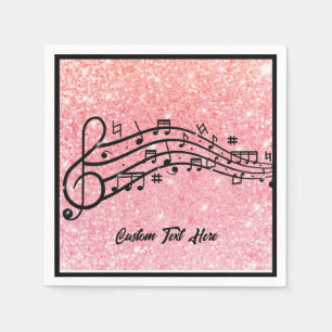 Music Notes Black Pink Glitter Sparkle Personalize Napkin