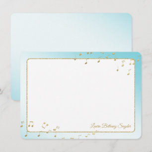 Music Notes Blue and Gold Flat Thank You Invitation