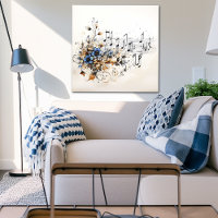  Music Notes Blue Brown Vines Flowers 