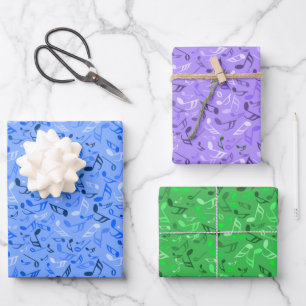 Music Notes Blue Green Purple Wrapping Paper Sheet