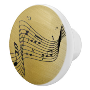Music Notes Brushed Gold  Ceramic Knob
