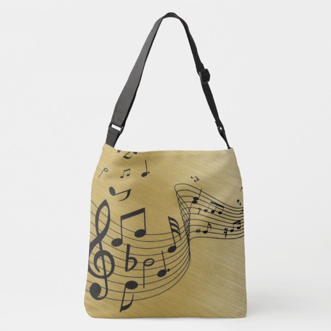 Music Notes Brushed Gold  Crossbody Bag (Back)