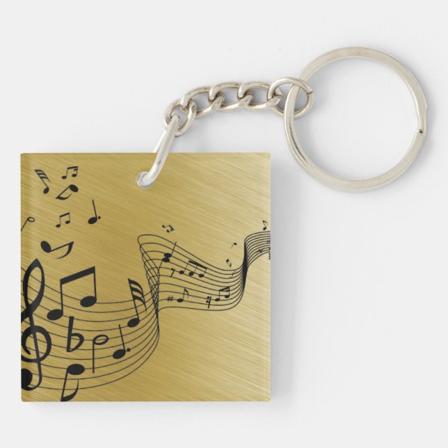 Music Notes Brushed Gold  Keychain (Back)