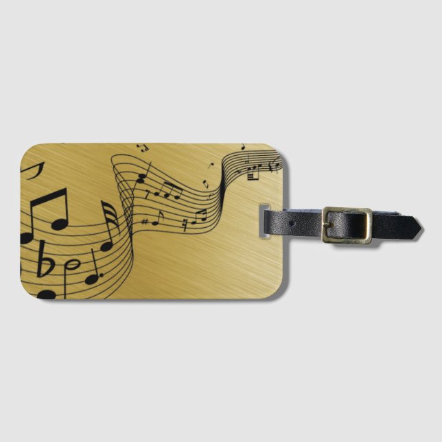 Music Notes Brushed Gold  Luggage Tag (Front Horizontal)