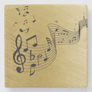 Music Notes Brushed Gold  Stone Coaster