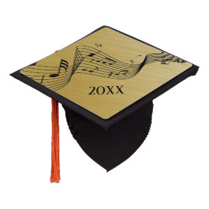 Music Notes Brushed Gold w Year Graduation Cap Topper
