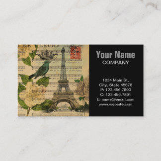 music notes camellia french paris eiffel tower business card