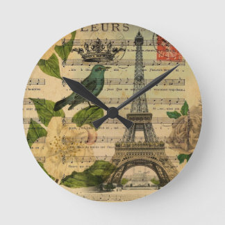 music notes camellia french paris eiffel tower round clock