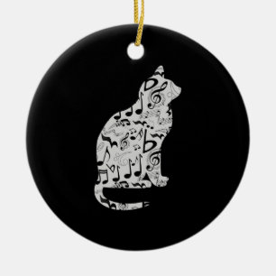 Music Notes Cat Pattern - Minimalist Musician Art Ceramic Ornament